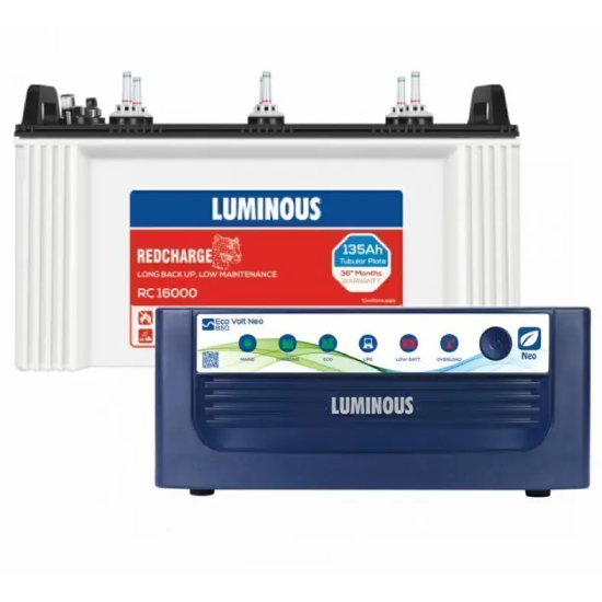 LUMINOUS Eco Volt Neo 850 VA Sine Wave with RC16000 Tubular Inverter Battery